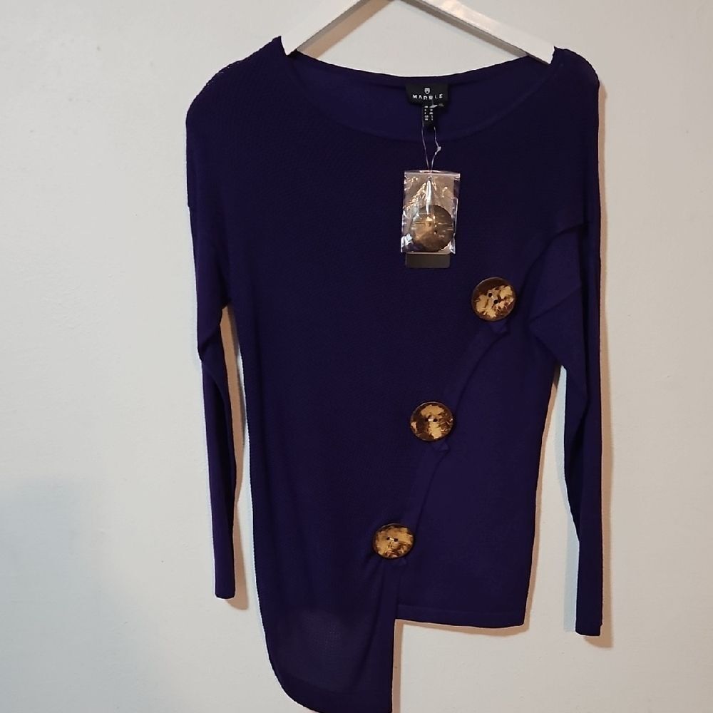 MARBLE Rich Purple Long Sleeve Top with Bold Button Design